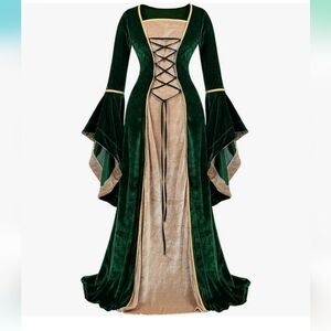 Elegant Green and Gold Velvet Dress Renaissance Festival, Celtic Dress